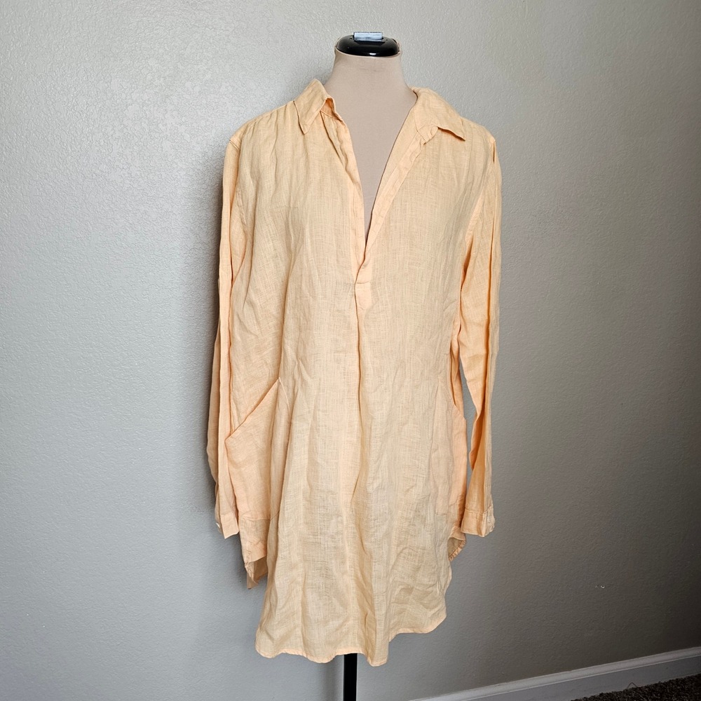 NWOT CP Shades Teton Linen Tunic Top Papaya Orange Long Sleeve Medium